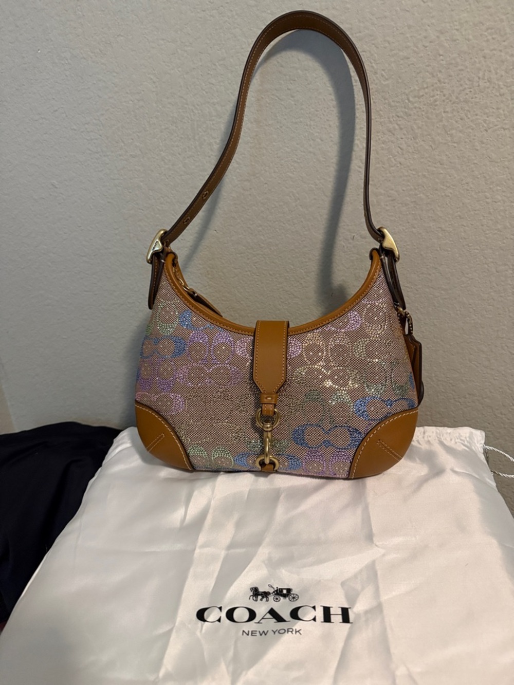 COACH Hamptons Crystal Signature Rainbow Jacquard Shoulder Bag